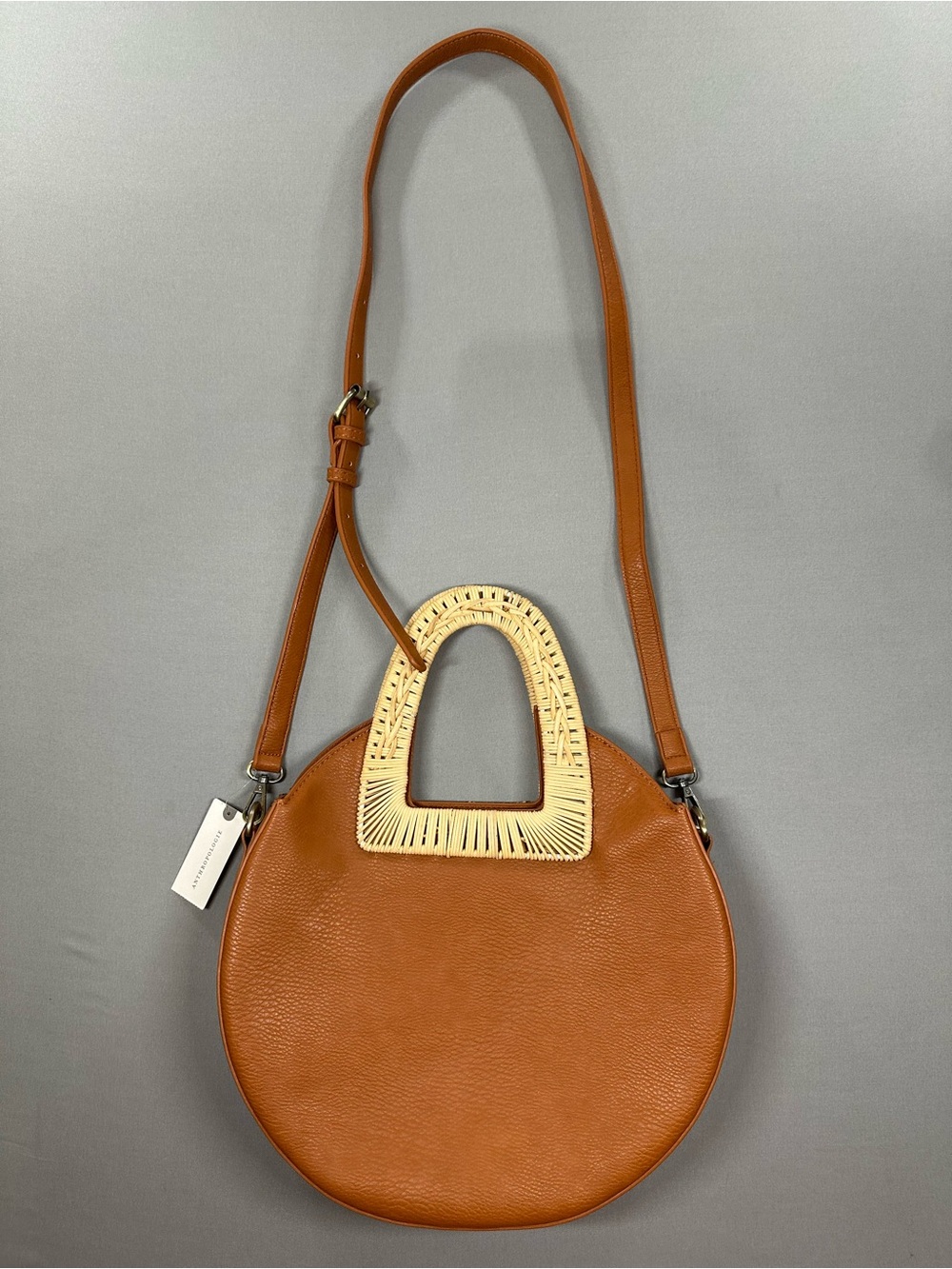 NWT Anthropologie Marianne Woven Circle Bag, Crossbody, Faux-Leather & Raffia